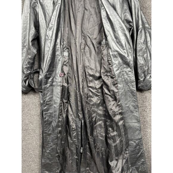 Vintage Pelle Studio Leather Trench Coat Mens Small Belted Double Breasted 80s - Picture 3 of 10